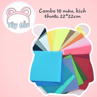 vải nỉ cứng làm móc khóa, sách vải, handmade, thú nhồi bông combo 10 màu kích thước 22*22cm