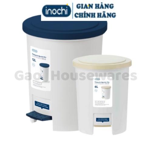 Thùng rác loại đạp tròn 6L, 12L  (có lõi) inochi, kháng khuẩn khử mùi, ngăn mùi hôi, vi khuẩn - Giao màu ngẫu nhiên