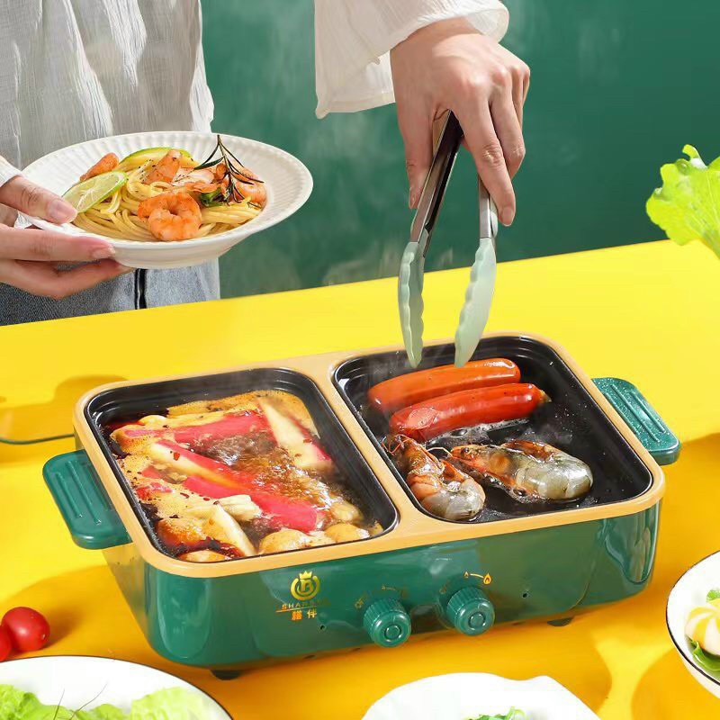 Bếp Lẩu Nướng Mini 2 Ngăn SHANBAN Cao Cấp 2 In 1 Siêu Chống Dính, Đa Năng, Tiện Lợi, Có Bảo Hành