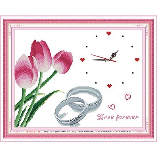 Tranh thêu chữ thập đồng hồ love forever 2141 kt:55x43cm
