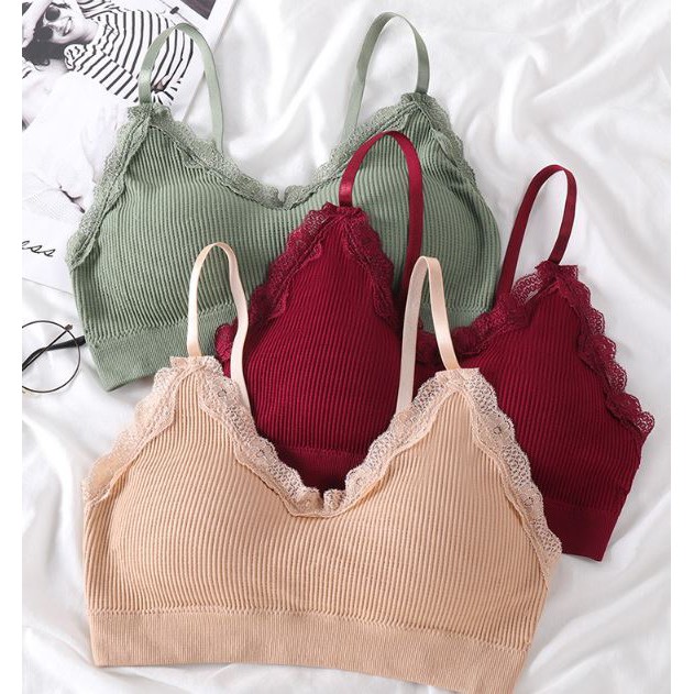 Áo ngực bra nữ len tăm viền ren thể thao nâng ngực - Áo lót bralette tập gym coton mềm không gọng mút mỏng YLY16 | BigBuy360 - bigbuy360.vn
