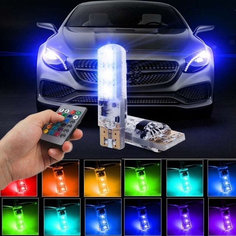Set 2 Đèn led t10 w5w rgb 6smd cob canbus 194 168 Dành Cho Ô Tô