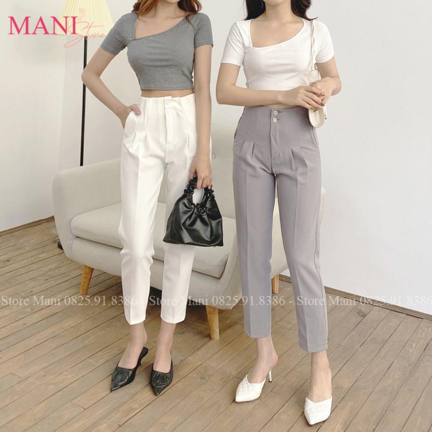 Quần Baggy công sở nữ cạp cao liền phối 2 cúc - chất vải tuyết mưa 84