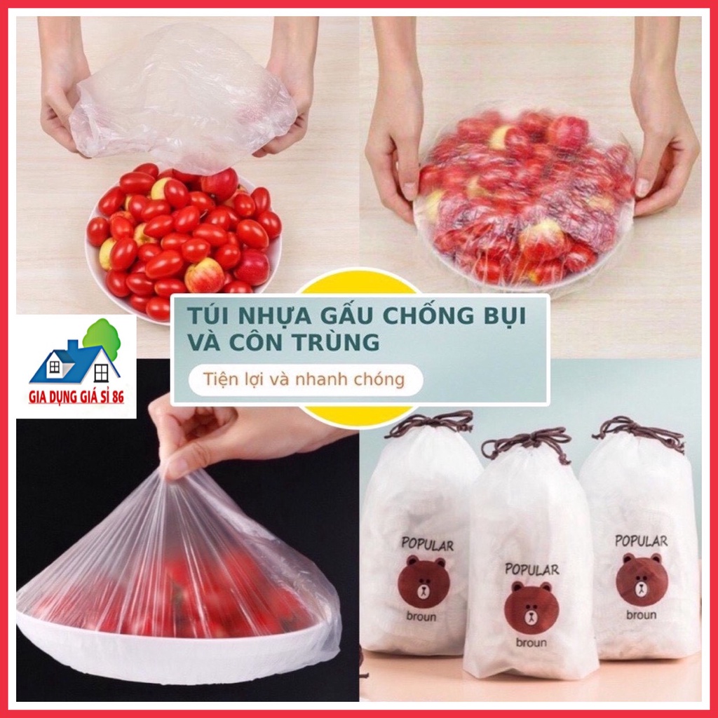 Màng Bọc Thực Phẩm Có Chun Co Dãn Tái Sử Dụng  Kèm Túi Gấu- gói 100 cái siêu tiện lợi