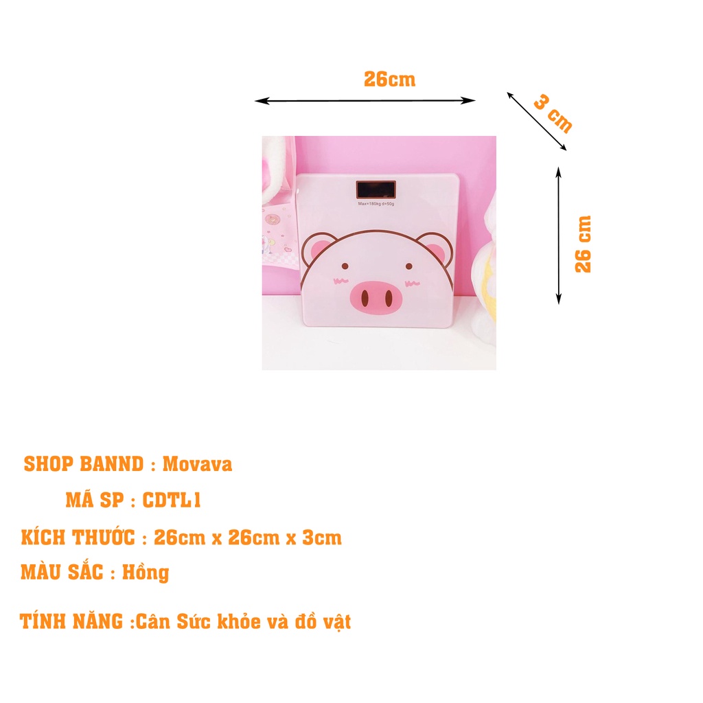 Cân điện tử sức khỏe Hình lợn hồng kute độ chính xác cao (tặng kèm pin và dây do ) Shop Movava - CDTL1