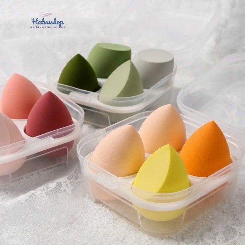 Sét 4 Hộp Mút Trang Điểm Mềm Mại Hình Giọt Nước  Mút Tán Kem Nền