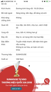 Bộ 3 nồi Sunhouse 114