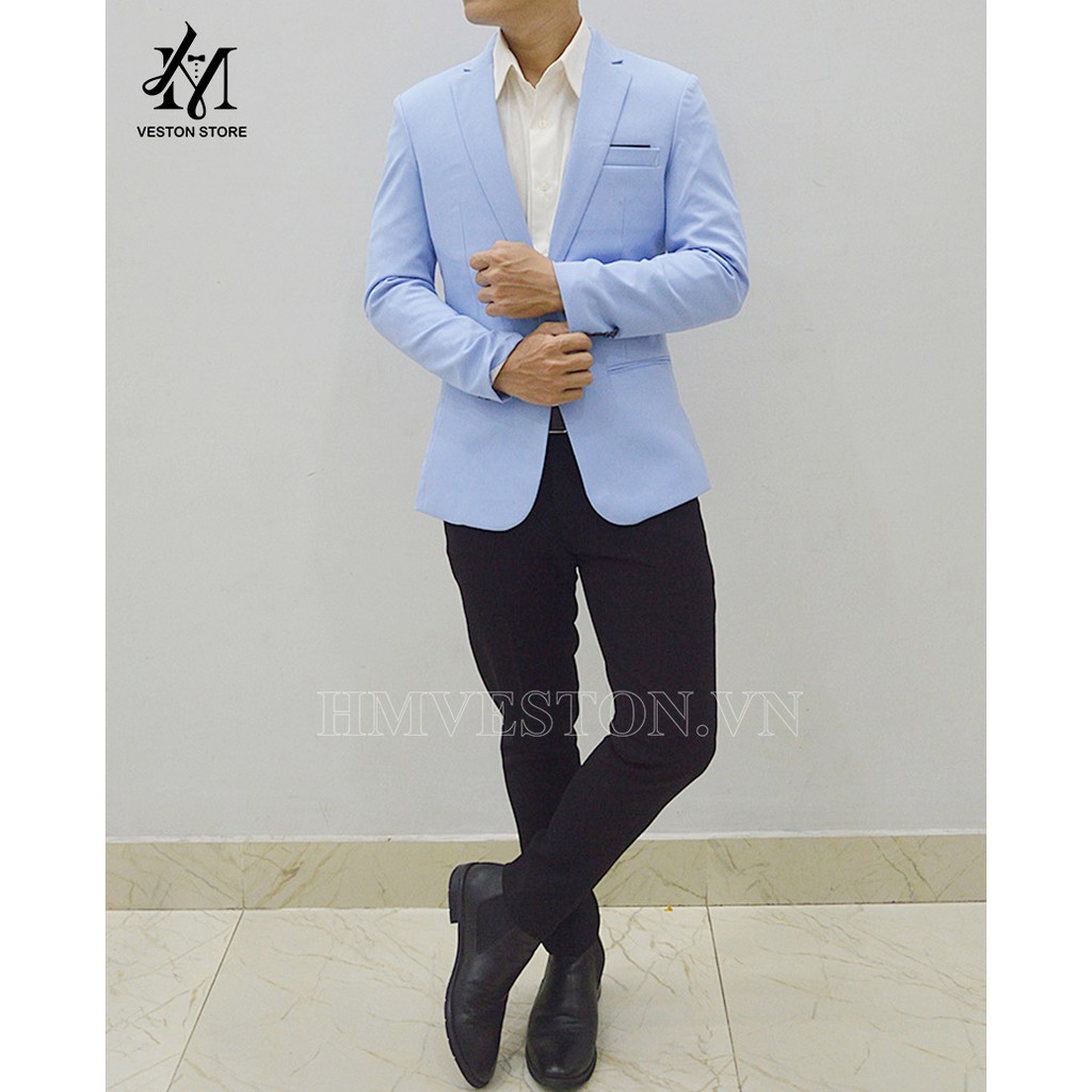 Áo vest nam form ôm body màu xanh da trời chất liệu vải dày mịn