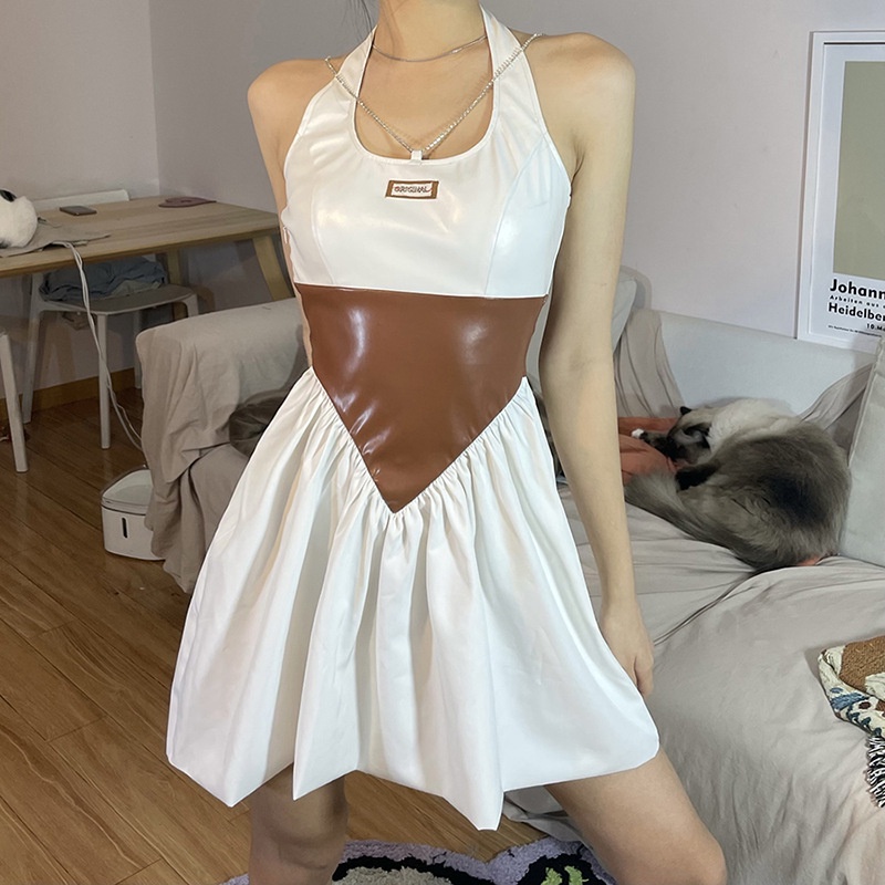 Đầm Da PU Hở Lưng Phối Dây Xích Sành Điệu Hợp Thời Trang Cho Nữ