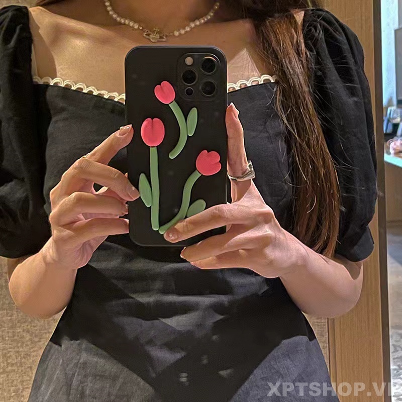 Ốp Điện Thoại Họa Tiết Hoa tulip Hồng Bảo Vệ Ống Kính Máy Ảnh Cho Iphone 14 Pro Max 13 Pro Max 12 Pro Max 11 Pro Max