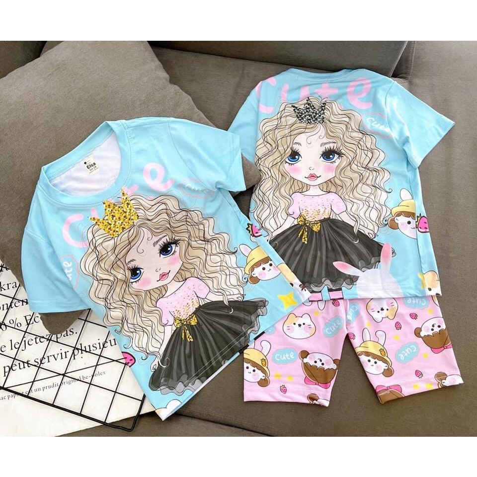 Bộ Đồ Lửng bé gái in hình 3D(8-40Kg)chất liệu mềm mịn thoáng mát được các bé gái yêu thích Bán Chạy Nhất