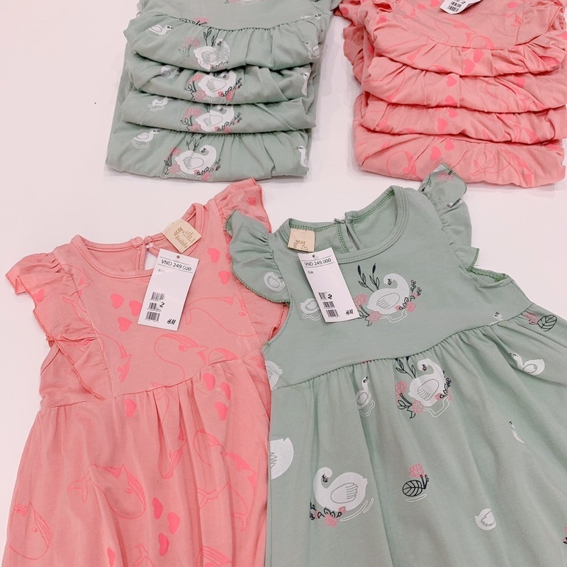 SÉT 2 VÁY COTTON BÈO CÁNH TIÊN XANH HỒNG CHO BG