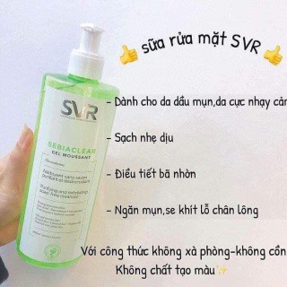 Gel Rửa Mặt Không Chứa Xà Phòng SVR Sebiaclear Gel Moussant 400ml