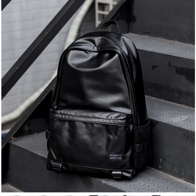 Ba lô da nam ba lô đựng máy tính xách tay 15 inch màu đen chống nước phù hợp mọi kiểu thời trang đơn giản