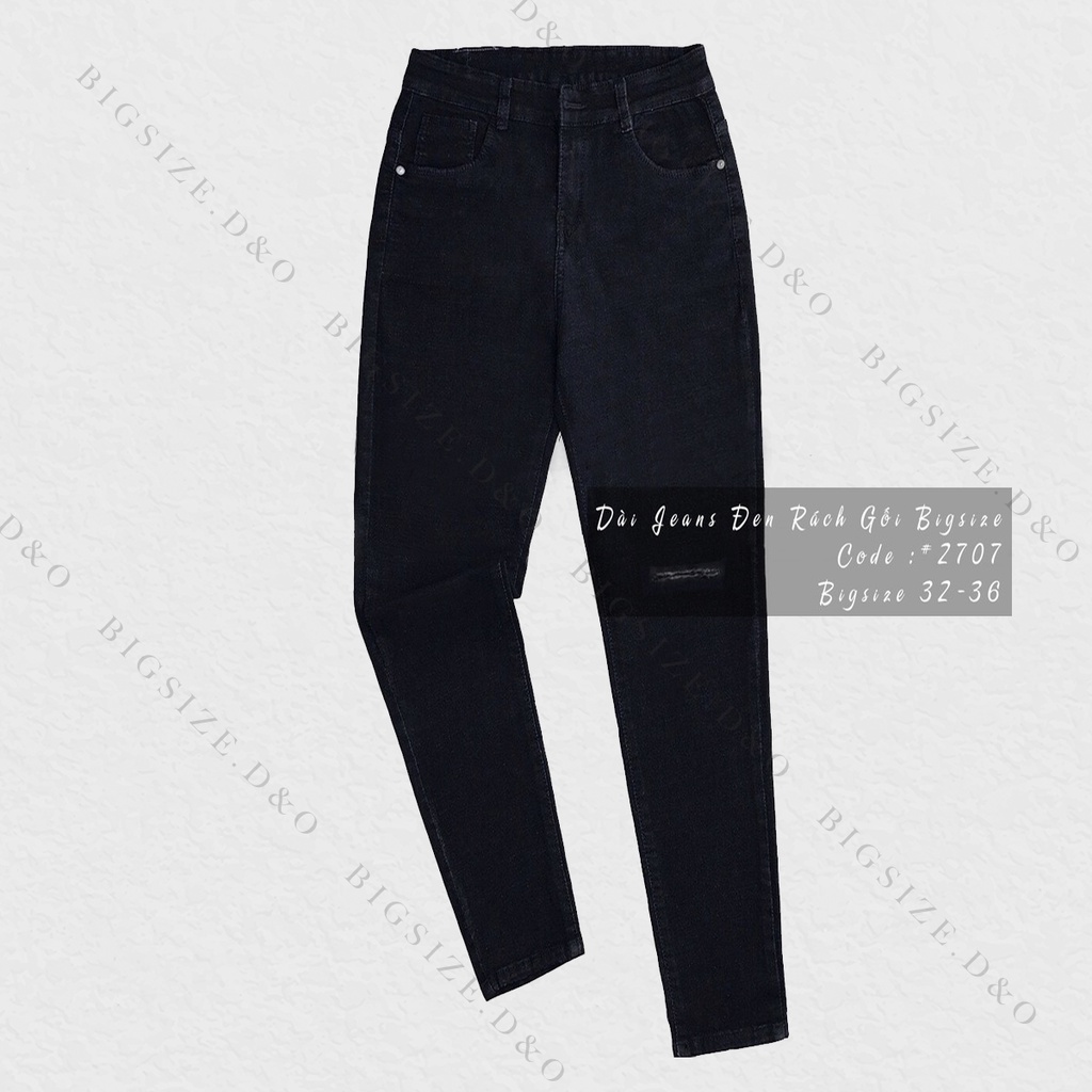 [Bigsize 58-90kg] Quần Skinny Jean Đen Rách 1 Gối, Lưng Siêu Cao, Co Giãn Mạnh