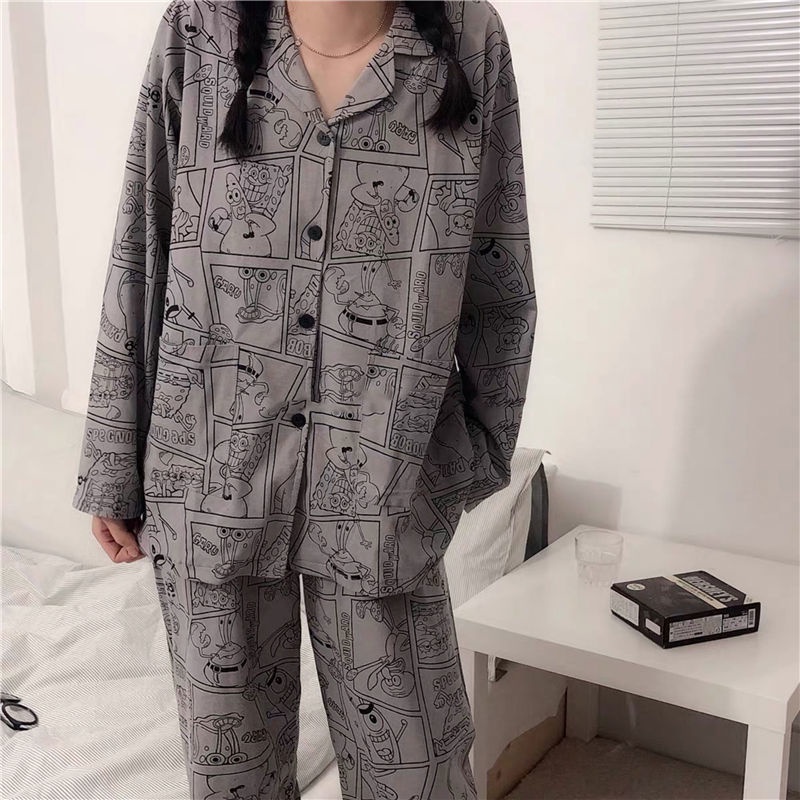 Bộ Đồ Ngủ Tay Dài In Hoạt Hình Spongebob Phong Cách Hàn Quốc Dễ Thương Cho Nữ | BigBuy360 - bigbuy360.vn