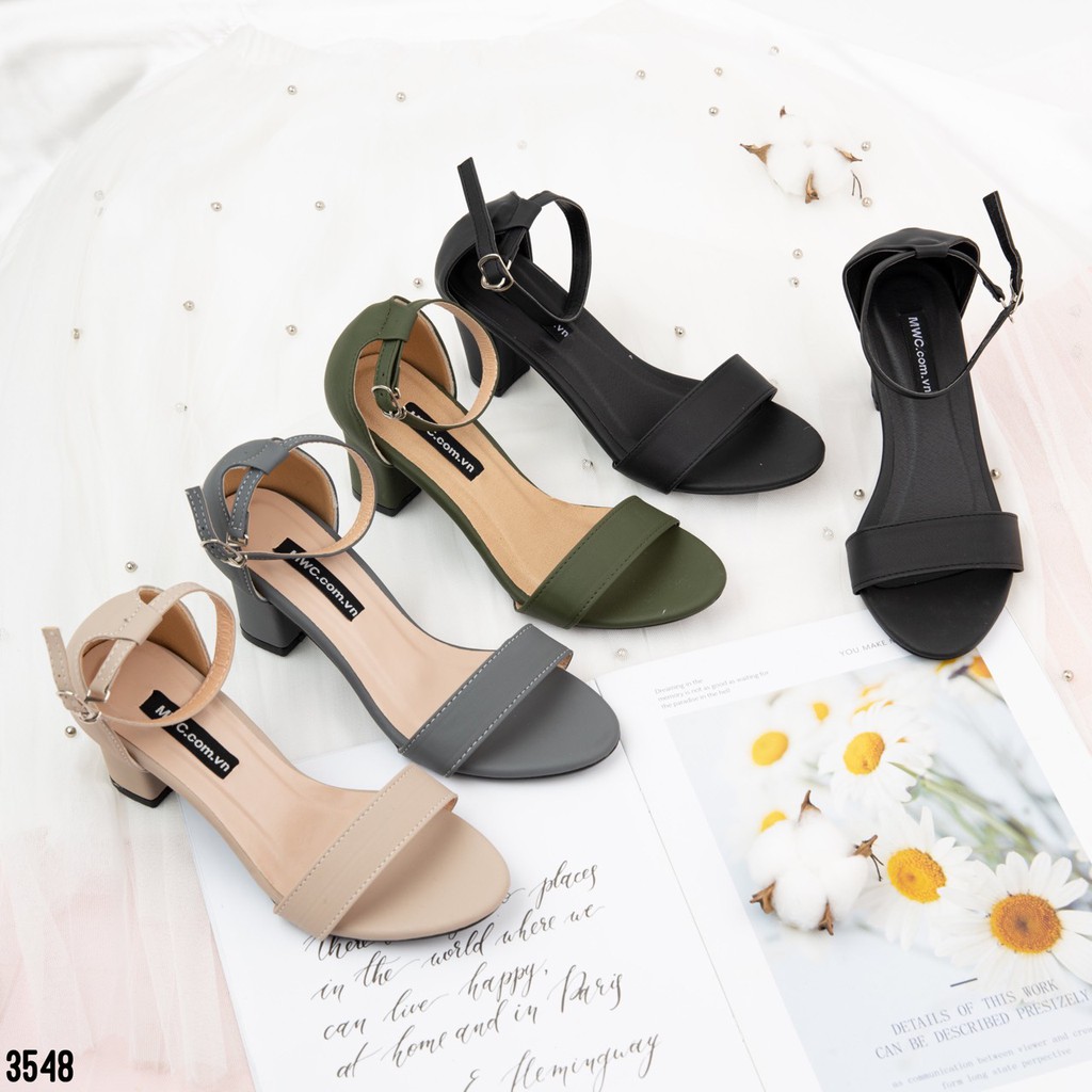 Giày cao gót nữ MWC sandal cao gót tiểu thư công sở quai ngang đế trụ hở mũi cao 7CM NUCG- 3548