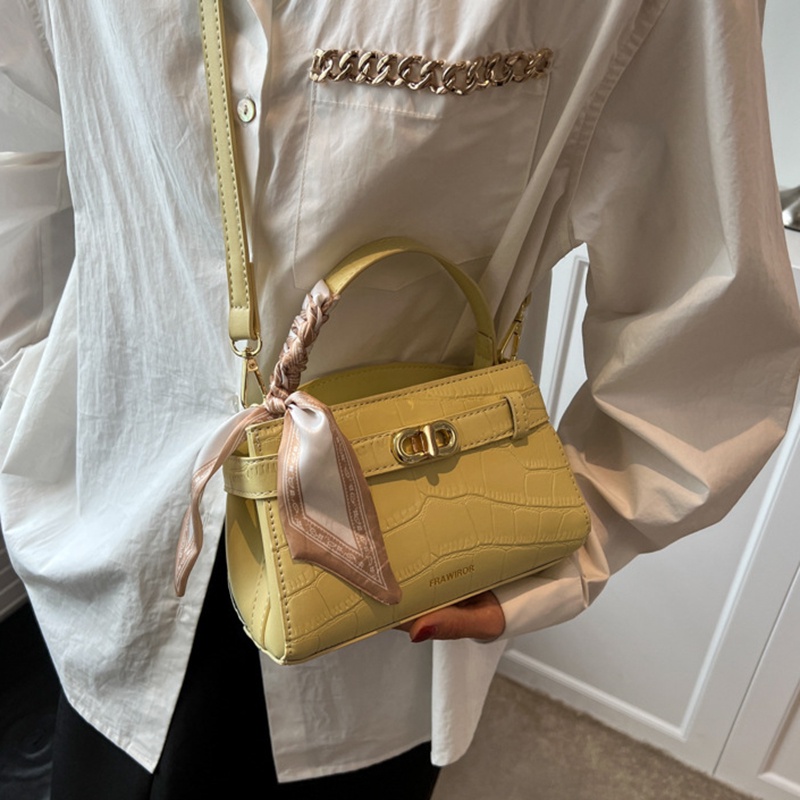 IELGY Túi đeo vai IELGY phối với khăn lụa và họa tiết vân đá thời trang Hàn Quốc cho nữ