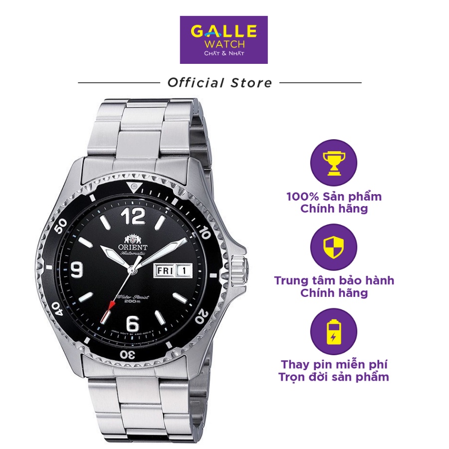 Đồng hồ cơ nam Orient FAA02001B9 mặt kính cứng chống va đập, chống nước 10 ATM, dây thép không gỉ cao cấp chính hãng