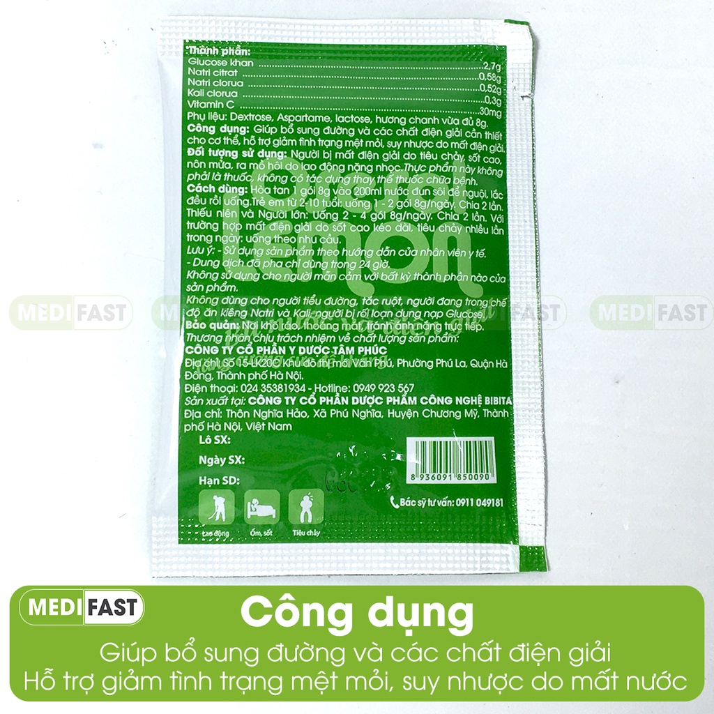 Bù nước điện giải Oresol Lemon bổ sung dưỡng chất và bù nước khi chơi thể thao, ốm sốt, mệt mỏi hộp 25 gói hương chanh