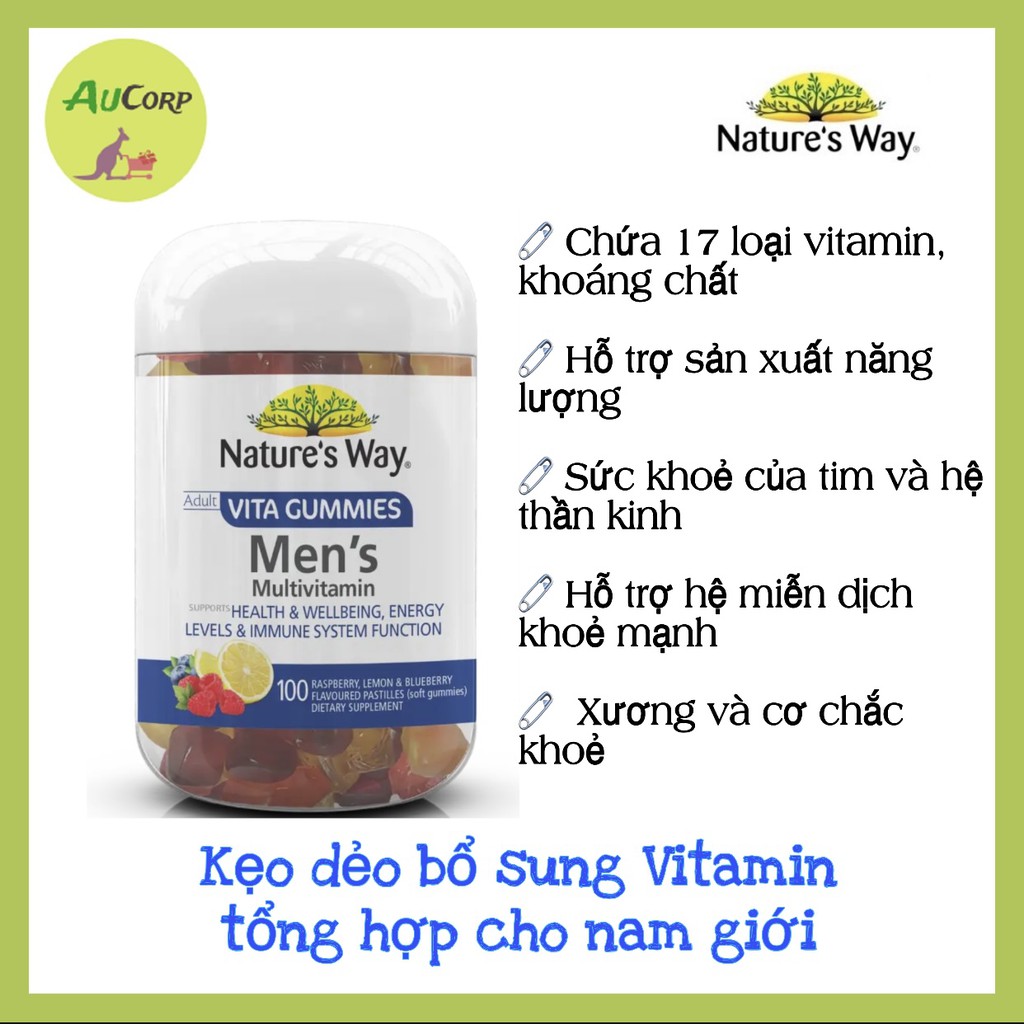Kẹo dẻo bổ sung Vitamin và khoáng chất Nature's Way Men's Multi - Vitamin Vita Gummies - ÚC - 100viên