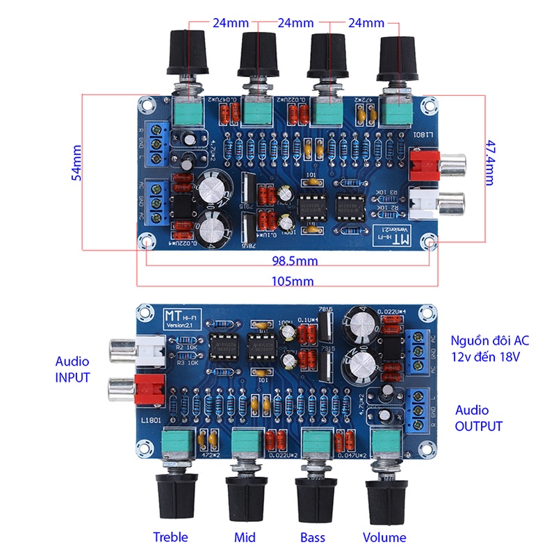 Module mạch lọc chỉnh âm sắc Stereo HoA-MT dùng nguồn đôi có kèm núm nhựa