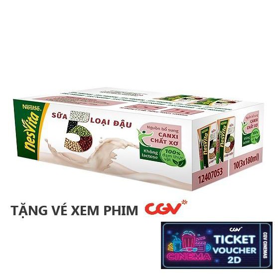 [Mã GRO1MILO1 giảm 10% đơn 150K] [Tặng vé CGV 2D] Thùng 30 Hộp Sữa 5 Loại Đậu Nestlé Nesvita Uống Liền 180ml/ Hộp