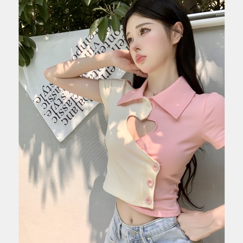 Áo Thun POLO Tay Ngắn Dáng Ôm Khoét Lỗ Gợi Cảm Thời Trang Cho Nữ