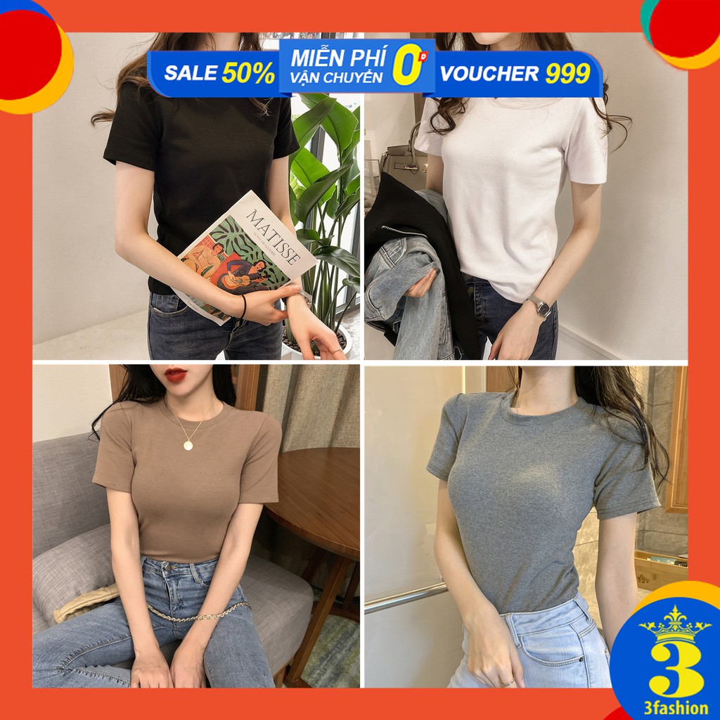 Áo Thun Nữ Tay Ngắn Cổ Tròn Vải Mềm Mãi Màu Trơn Trẻ Trung Đơn Giản - MSP T05