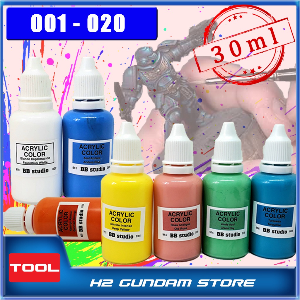 Sơn mô hình gốc Acrylic BB Studio mã 001 - 020