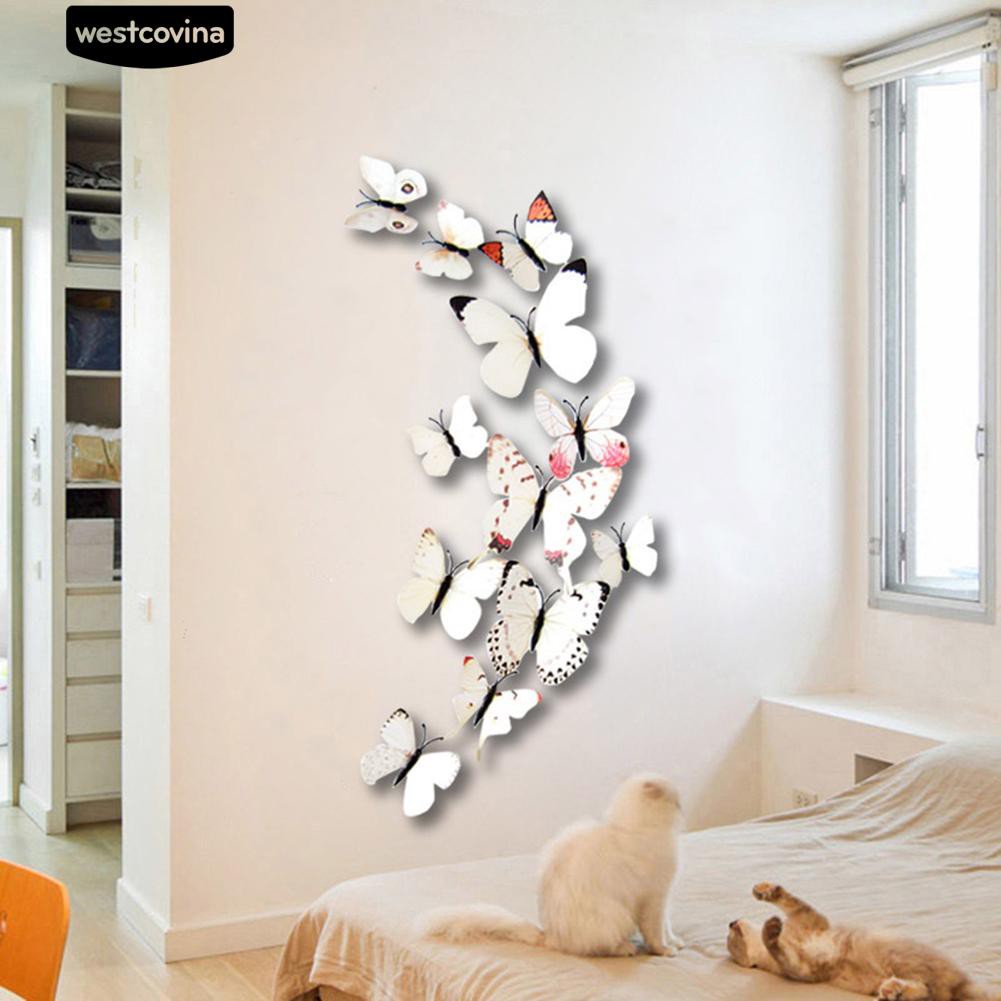 Bộ 12 sticker dán tường hình bướm 3D xinh xắn dùng trang trí