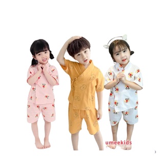 Bộ Yukata cộc tay vải đũi cực mát cho bé trai, bé gái 8-20kg AV70