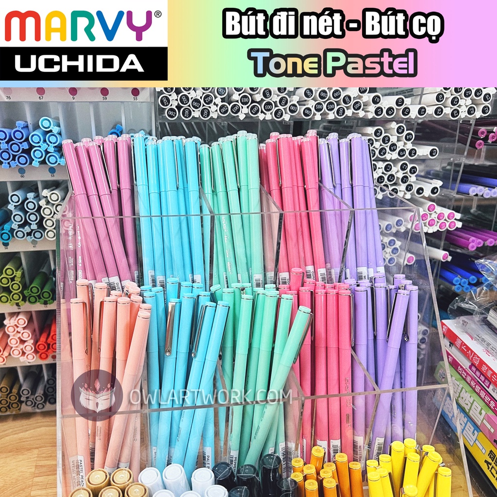 [CÚ TUYẾT] Bút Line, Bút Cọ Brush Màu Pastel MARVY UCHIDA Đi Nét Chuyên Nghiệp