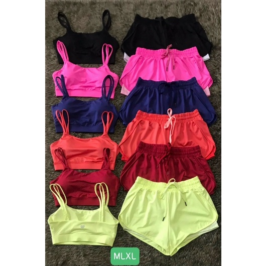 Set bộ đồ tập gym nữ, tập yoga aerobic thể thao gồm áo bra quần đùi 2 lóp tập gym