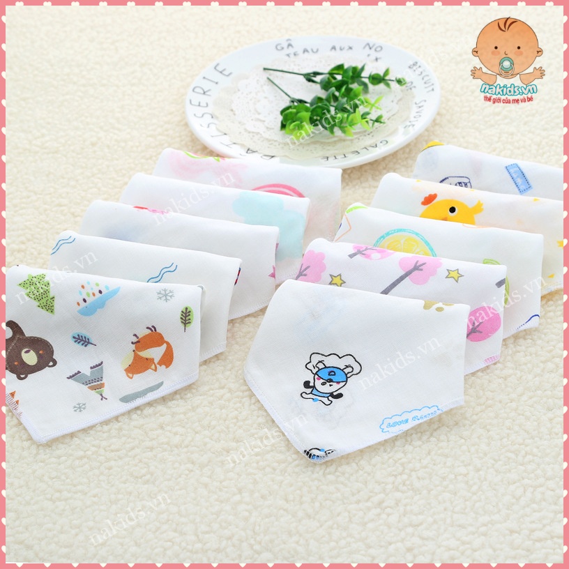 Sét 10 Khăn Sữa Xô Sợi Tre 2 Lớp Mềm Mại, Nhiều Họa Tiết Cho Bé