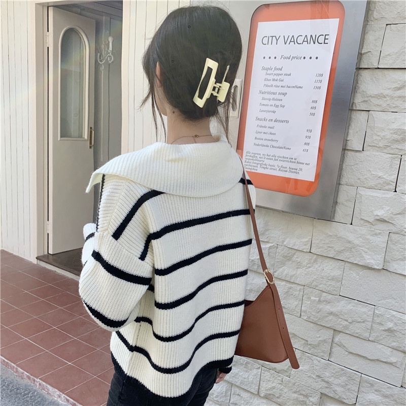 Áo Khoác Cardigan Dệt Kim Dáng Rộng Họa Tiết Kẻ Sọc Thời Trang Mùa Thu Mới Cho Nữ