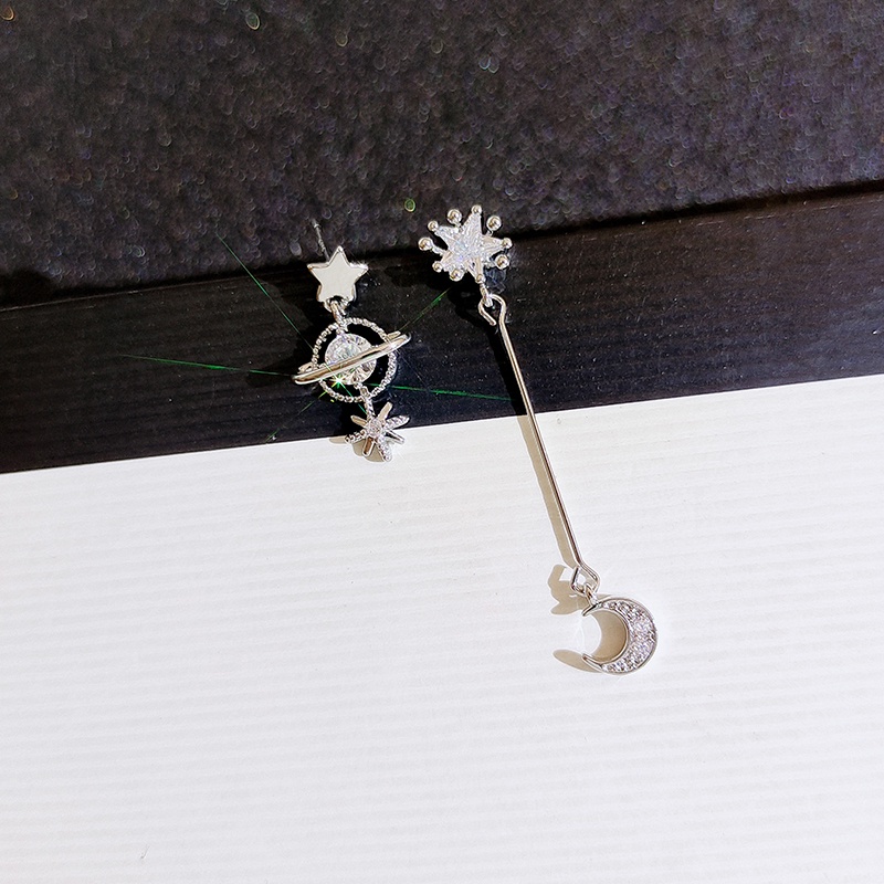 [Jiudolan] Bông Tai Mạ Vàng 18K Đính Đá Zircon Mặt Trăng Ngôi Sao Thanh Lịch