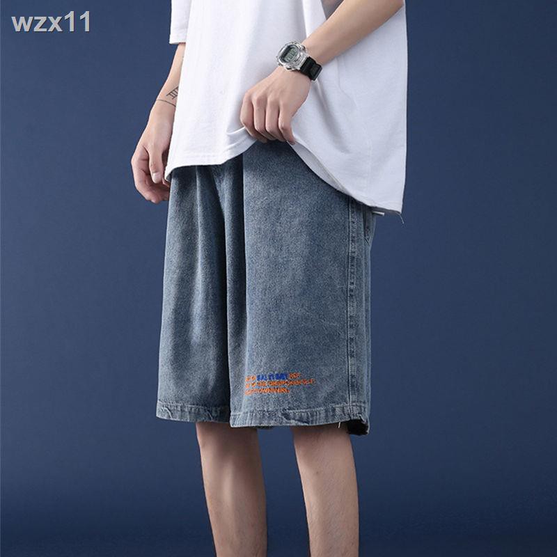 Quần short denim nam ống suông thẳng năm điểm phong cách Hàn Quốc cặp đôi âu kết hợp tất