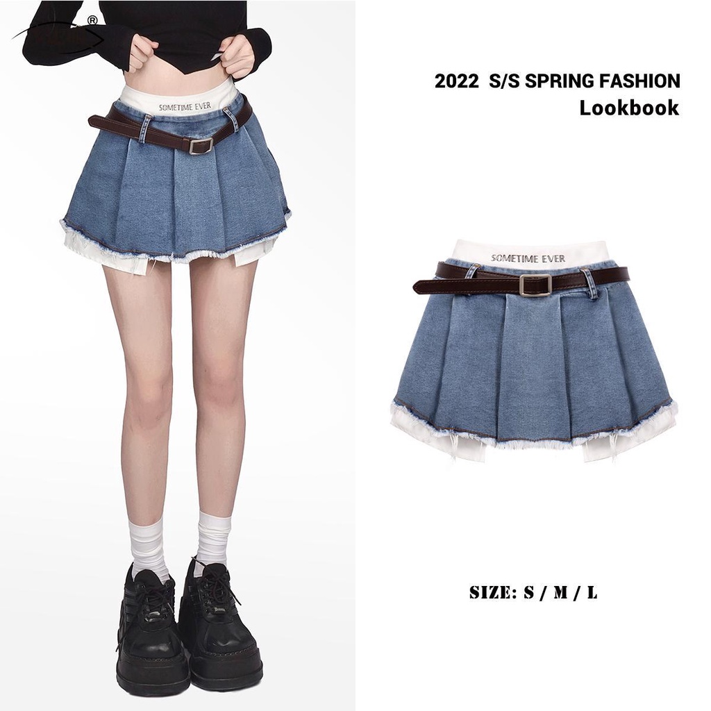 Chân Váy Denim Dài Xếp Ly Giả Hai Mảnh Y2k Thời Trang Mùa Hè 2022 Cho Nữ