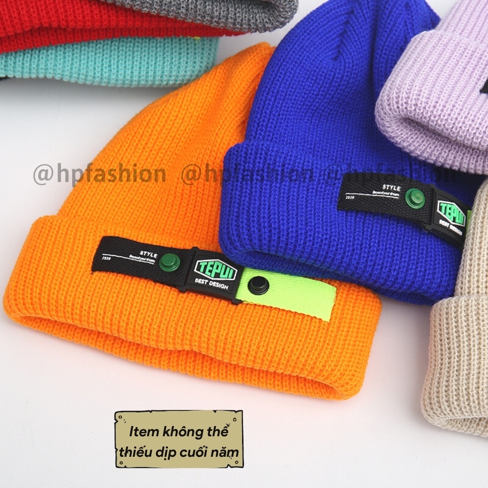 Mũ len dệt kim beanie Thêu TEPUI Hàn Quốc thời trang unisex thu đông giữ ấm cho nam nữ