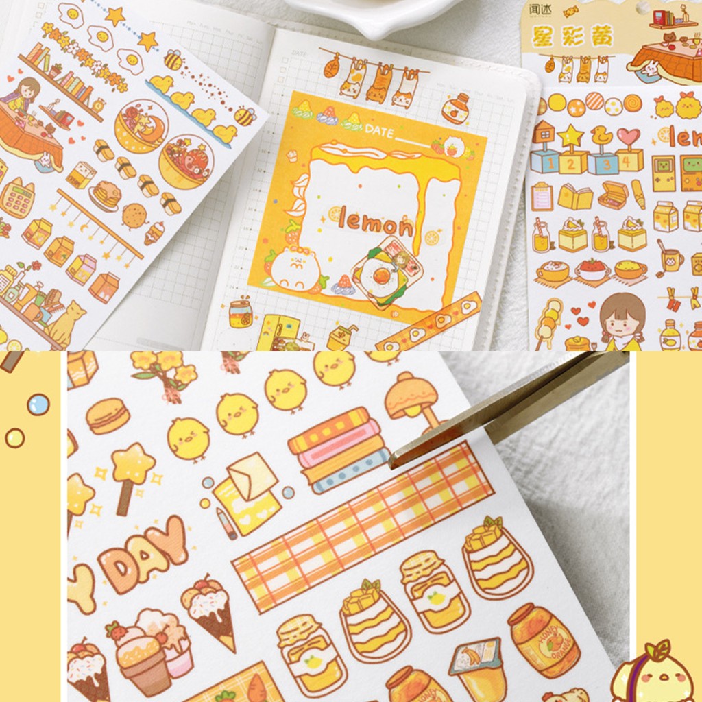 Set 4 tấm sticker mẫu cô bé đáng yêu màu sắc rực rỡ