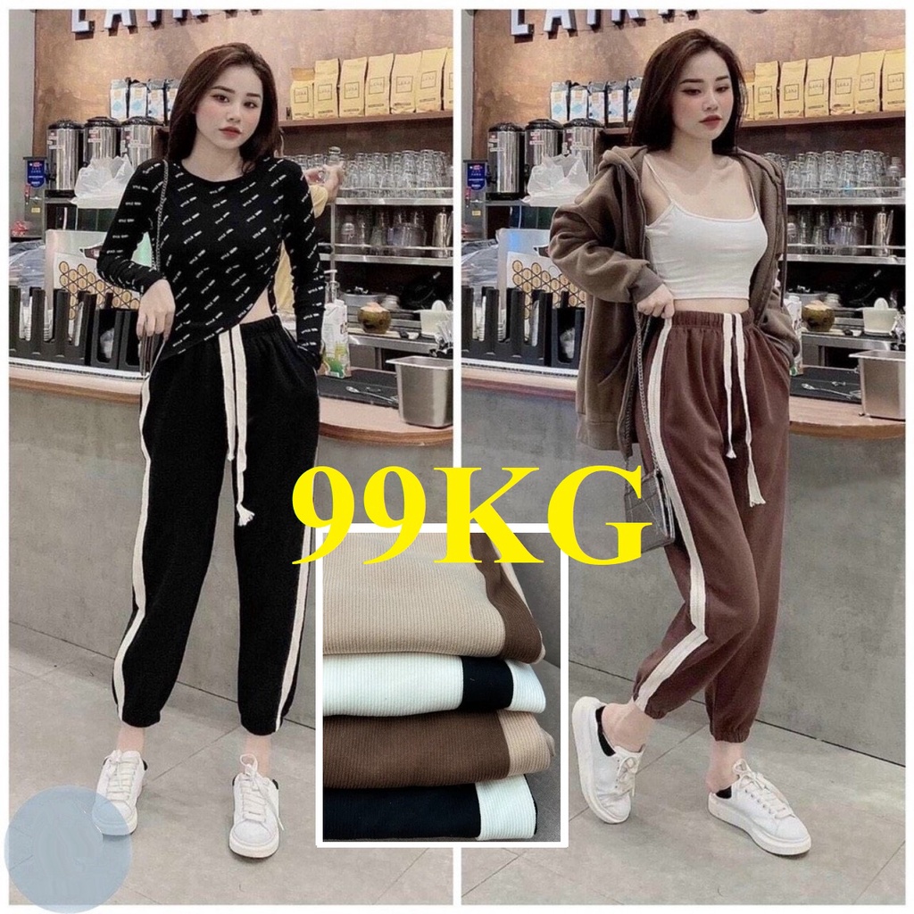 Quần Jogger Nỉ NHUNG TĂM cao cấp sọc trắng, Có bigsize 99KG, Dày đẹp ấm áp, thời trang, unisex cả nam nữ mặc được