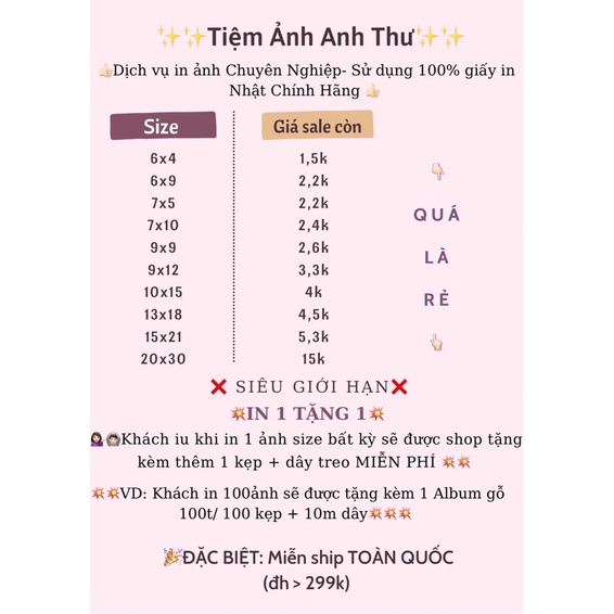 In Ảnh 1k - In Ảnh Theo Yêu Cầu Tặng Kẹp Khi In Ảnh | Giấy In Chính Hãng Fujifilm Bảo Hành 10 Năm | BigBuy360 - bigbuy360.vn