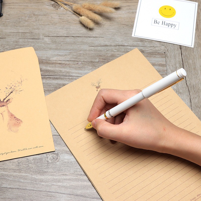 Bộ 2 giấy viết thư Kraff họa tiết Vintage kèm phong bì (PB03)