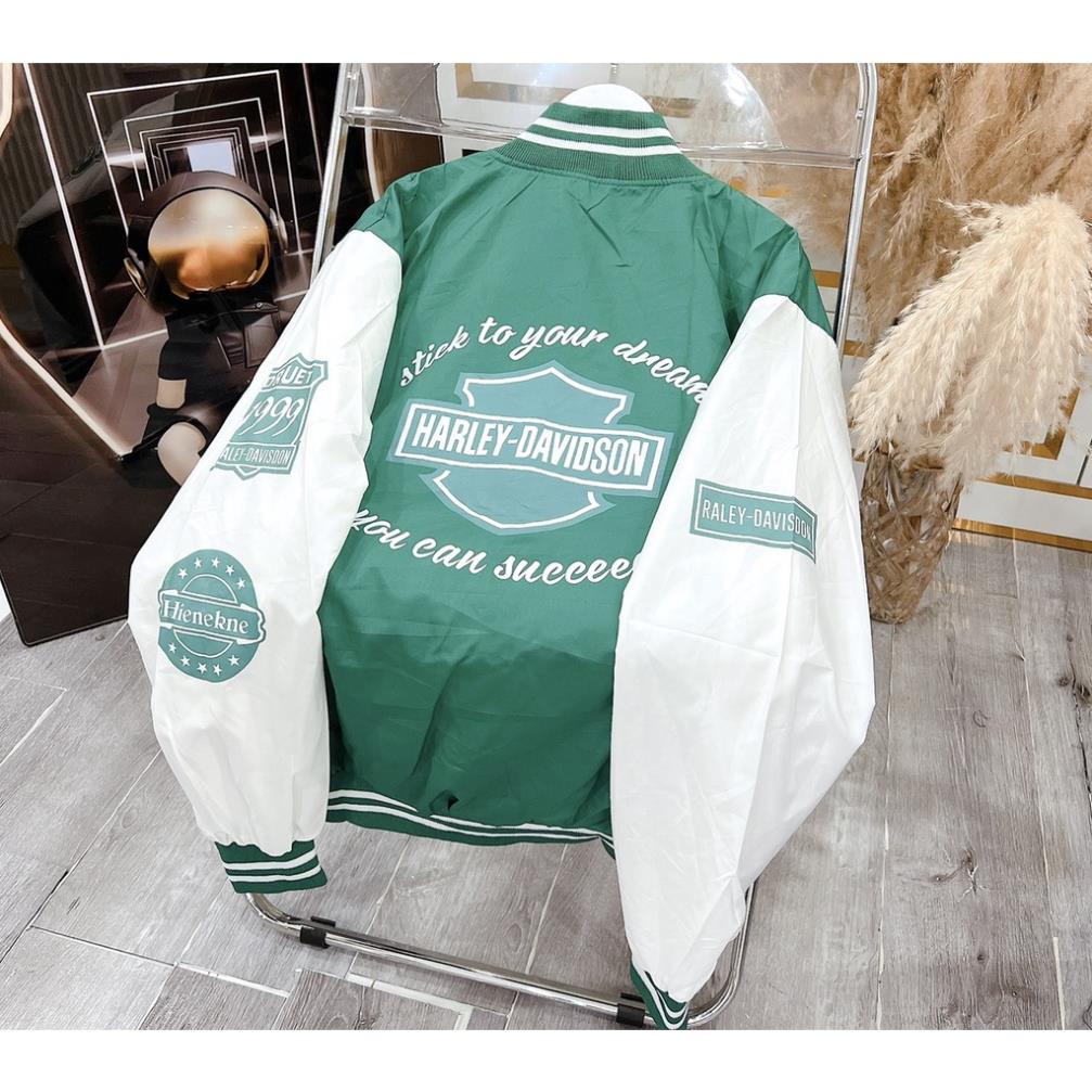Áo Khoác Gió Bomber Chất Dù Harley Dáng Rộng  Phối Tay Unisex Basic