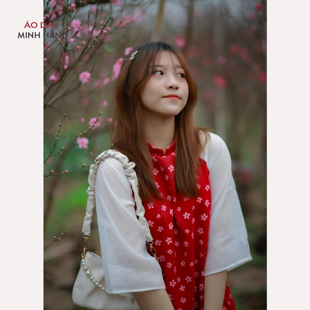 Áo dài cách tân nhung tăm hoa nhí 2022_ Áo Dài Minh Hằng