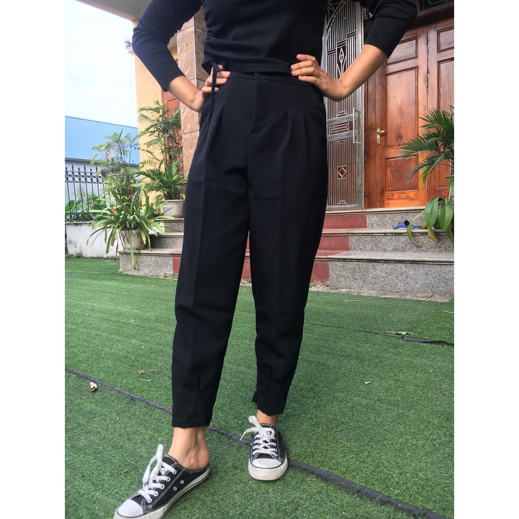 Quần Baggy Nữ Chun Sau Khóa Gấu - Cực Nịnh Dáng Che Khuyết Điểm