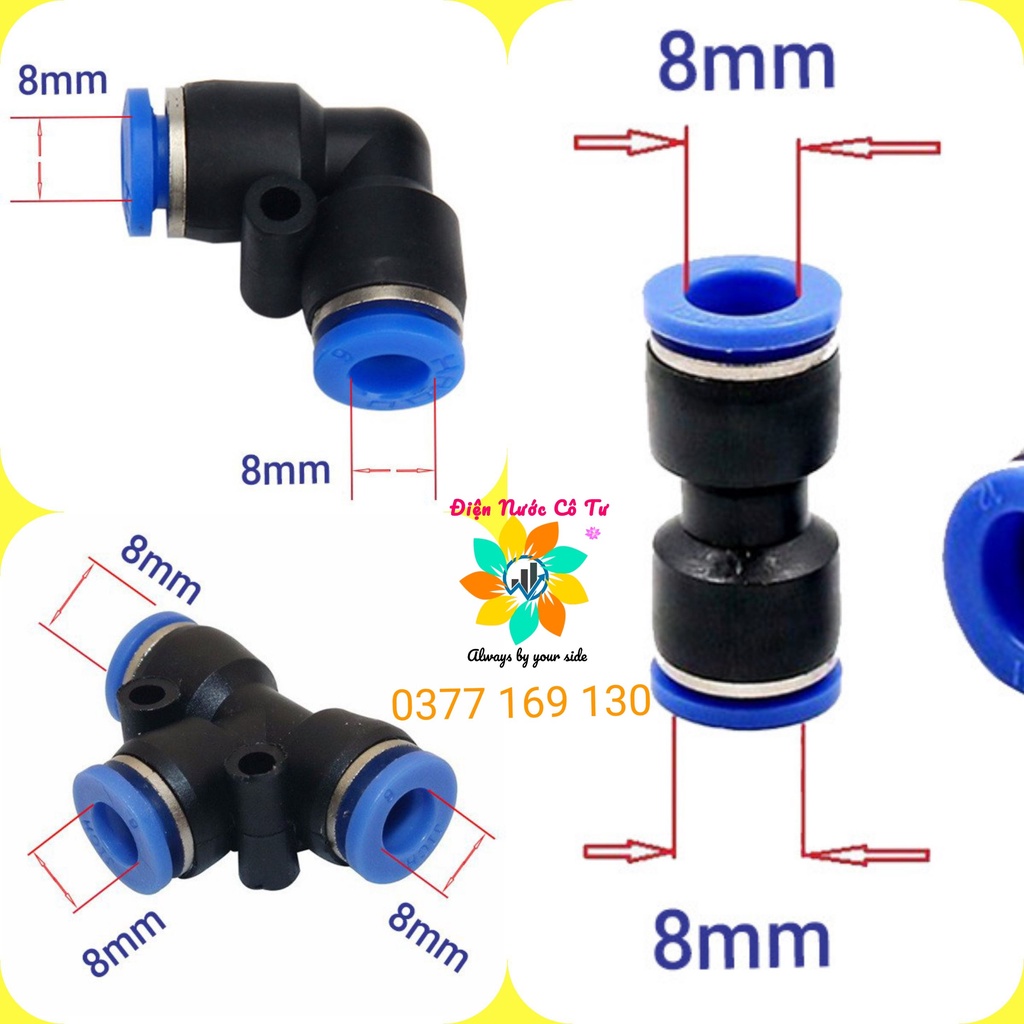 Đầu NỐI thẳng CO nối TÊ nối 8ly cho ống phun sương