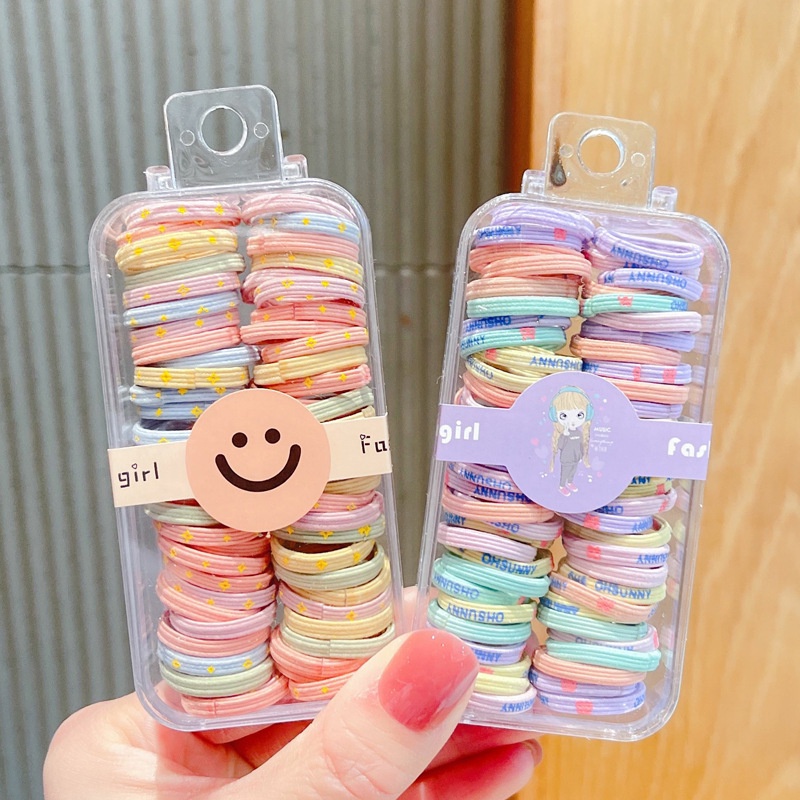 Set 90 Dây Thun Cột Tóc Co Giãn Nhiều Màu Sắc Dễ Thương Dành Cho Bé