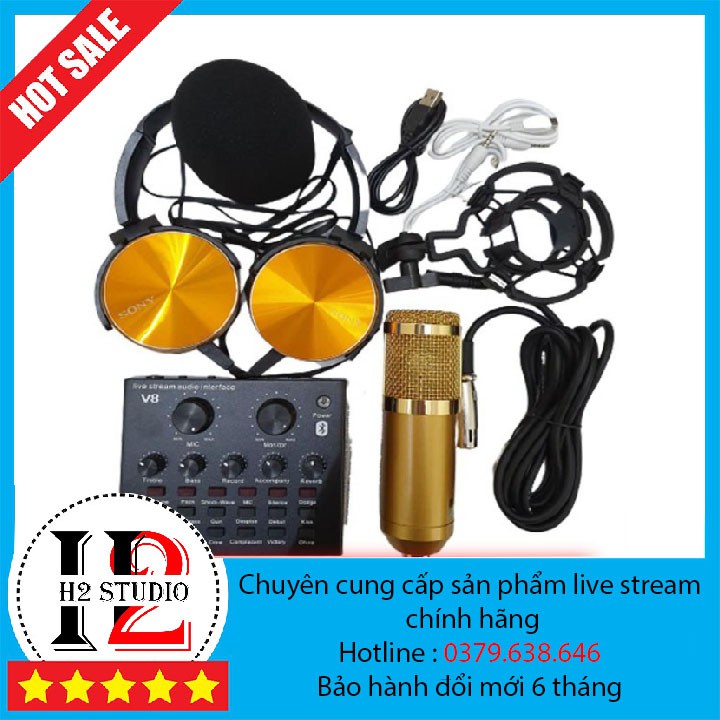 BigSale Combo bộ Mic Thu Âm Livestream, Hát Karaoke,Livestream online cực hay(Trọn Bộ Souncard V8,Bm900 II) tặng tai ngh